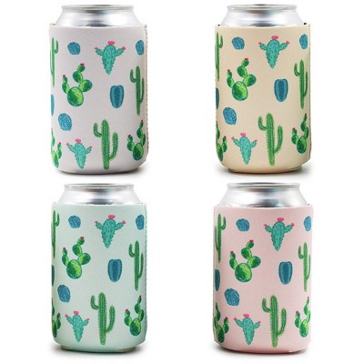 12-Pack Cactus Succulent Theme Can Cooler Sleeves, 12 oz Insulated Neoprene Holder, 4   Assorted Color