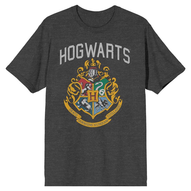 Harry Potter Hogwarts Crest Men's Charcoal Heather T-shirt, 1 of 4