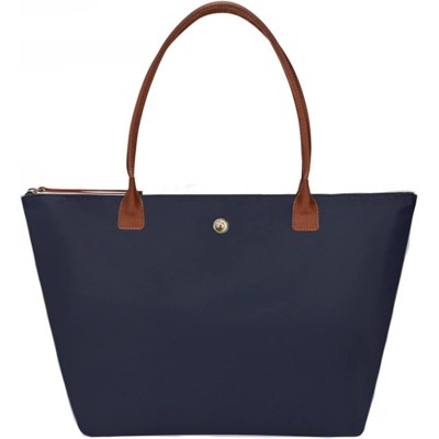 FATMOON Shoulder Tote Bag for Women, Nylon Top-Handle Purse, Foldable Weekend Hobo Handbag (Navy Blue)