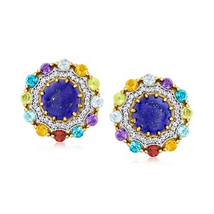 Ross-Simons Lapis and 3.00 ct. t.w. Multi-Gemstone Earrings in 18kt Gold Over Sterling - 1 of 4