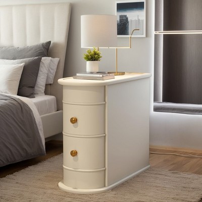 Hommoo Wood Narrow Nightstand with 2 Drawers