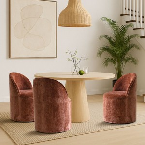 Set of 3 Chenille Dining Chairs on Casters, Upholstered Barrel Chairs with Wheels, No Assembly, for Kitchen or Round Table-Maison Boucle - 1 of 4