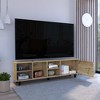 Vynxaria Modern TV Stand for TVs up to 70", Light Oak Console with Four Open Shelves and Five Legs - 3 of 4