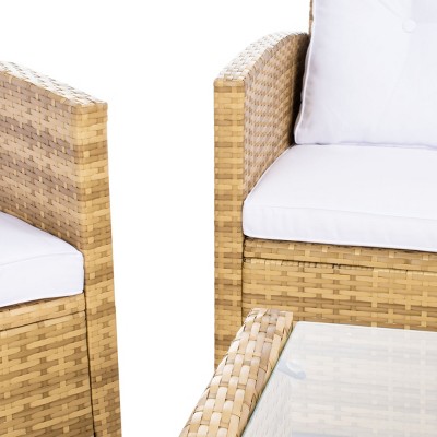 Coastal Charm Natural & White 4-Piece Patio Conversation Set