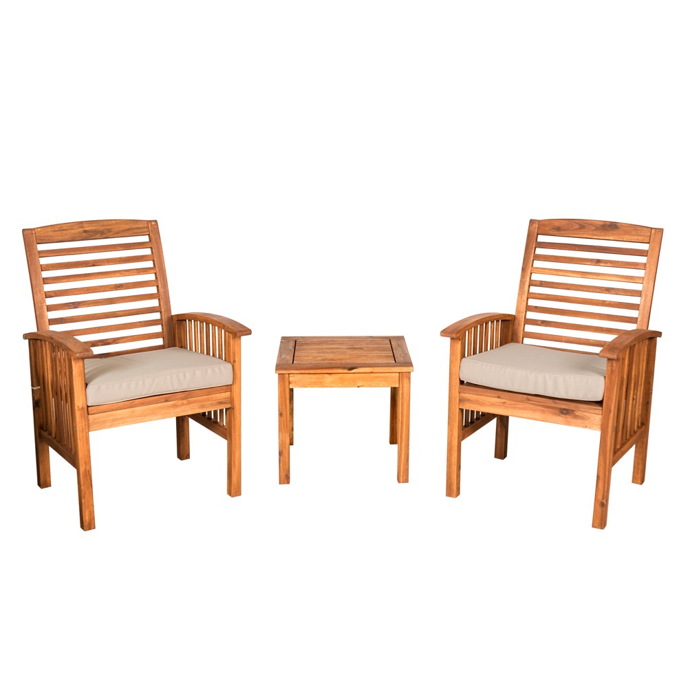 3pc acacia wood patio chairs and side table brown  saracina