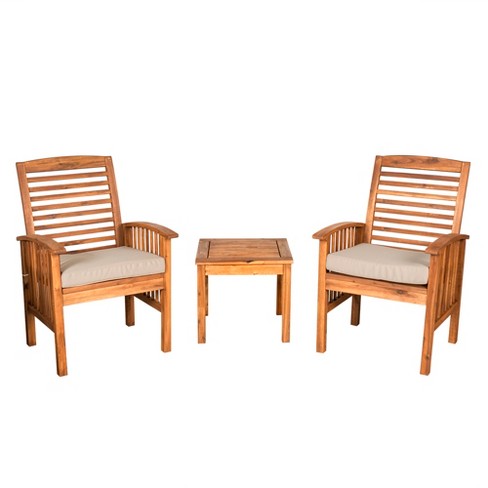 3pc Acacia Wood Patio Chairs And Side, Acacia Wood Outdoor Patio Furniture