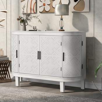 Accent Storage Cabinet Wooden Sideboard Cabinet with Antique Pattern Doors-ModernLuxe