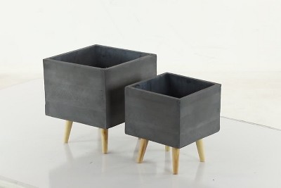 Modern Fiber Clay Square Planters in Dark Gray, Set of 2