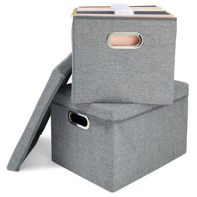 Stockroom Plus 2 Pack Decorative File Storage Boxes with Lids, Document Organizer & Container Filing System, Gray