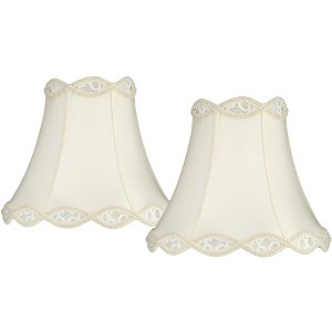 Springcrest Set of 2 Scalloped Bell Lamp Shades Cream Medium 7" Top x 14" Bottom x 12.5" High Spider with Harp and Finial Fitting - 1 of 4