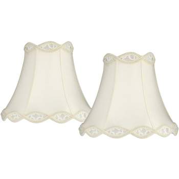 Springcrest Set of 2 Scalloped Bell Lamp Shades Cream Medium 7" Top x 14" Bottom x 12.5" High Spider with Harp and Finial Fitting