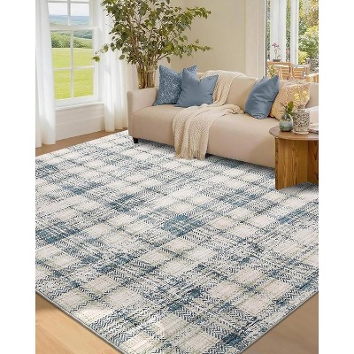 Plaid Rug Area Rug for Bedroom Living Room Modern Classroom Area Rug Neutral Soft Rugs for Nursery Stain Resistant Dining Room Rugs