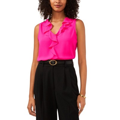 Vince Camuto Womens Solid Sleeveless Ruffled Blouse, Pink, Medium