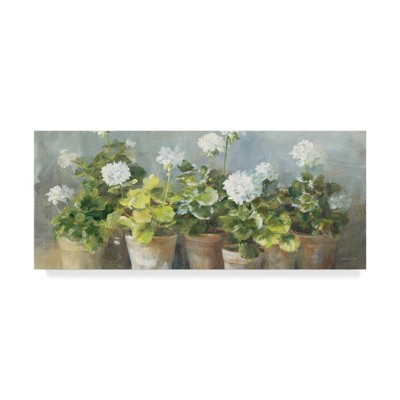 White Geraniums Horizontal Canvas Art in Green and Tan
