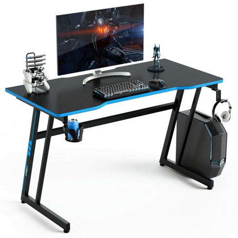 COSTWAY Bureau Gamer Bureau Gaming avec Lumière LED en Forme de Z