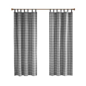 Gracie Mills Brianna Rustic Plaid Faux Leather Tab Top Curtain Panel - 1 of 4
