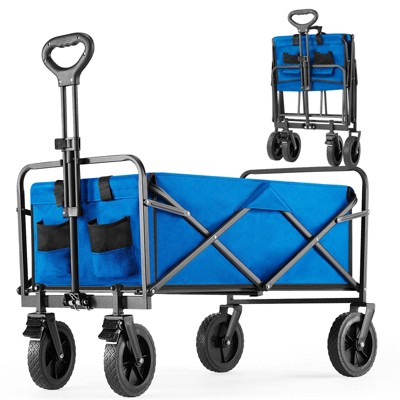 Maggift Trolley and Lawn Cart, Foldable Garden Cart, Large Capacity, Suitable for Beach, Camping, Shopping Garden, Blue, 34.5" * 20" * 29.5"