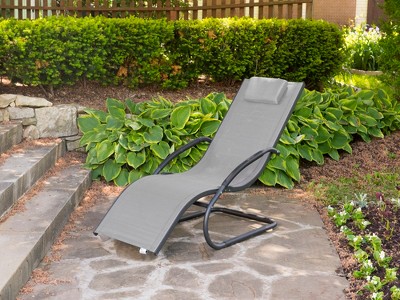 66” Gray Aluminum Outdoor Chaise Lounger with Cushions