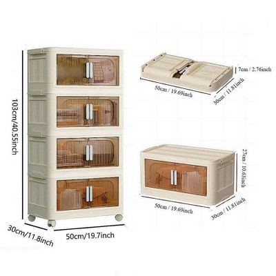 Chery Life 19.69"¡Á11.81"¡Á31.1" 4Tiers Side Wide Folding Storage Cabinet, Collapsible Storage Bins with Magnetic Door & Wheels