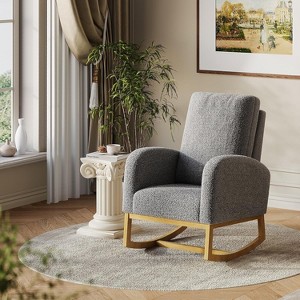 Modern Upholstered Rocking Chair, Oversized Glider Rocking Chair with High Backrest, Rubberwood Leg, Side Pockets, Accent Armchair - 1 of 4