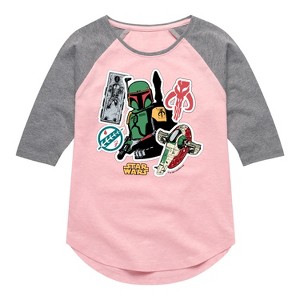 Girls' - Star Wars - Boba Fett Stickers Shirt Tail Raglan Graphic T-shirt - 1 of 4
