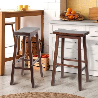 Classic Modern 24" Walnut Wood Saddle-Seat Counter Stool