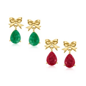 Ross-Simons 3.30 ct. t.w. Ruby and 2.30 ct. t.w. Emerald Jewelry Set: 2 Pairs Of Bow Drop Earrings in 18kt Gold Over Sterling - 1 of 4