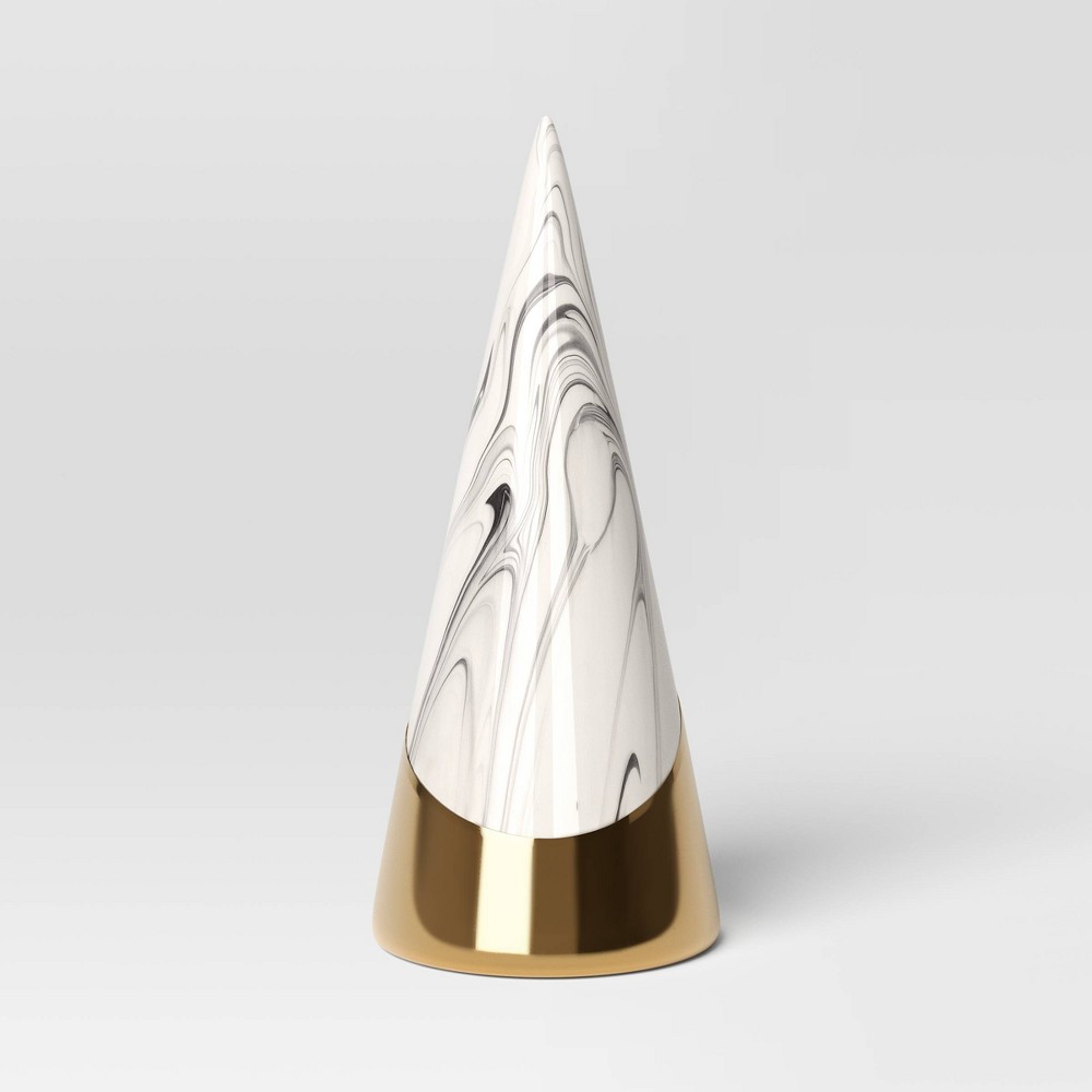 12" Marbled Ceramic Cone Christmas Tree Figurine with Gold Accent - Wondershop™ Black/White