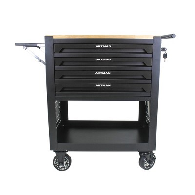 Maggift Tool Boxes, Portable Rolling Tool Chest with 4 small and a large shelf, Wheels, Metal Closure for, Garage, Black, 26.9"*17.8"*35.4"