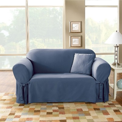 Blue Stone Cotton Duck Sofa Cover with Corner Ties