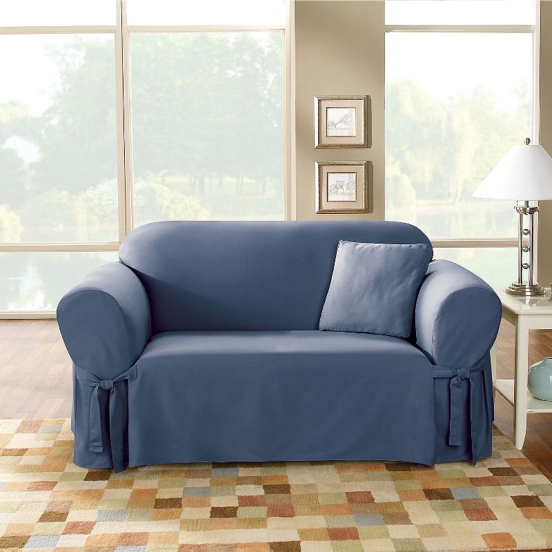 Cotton Sailcloth Duck Sofa Slipcover Blue - Sure Fit, 3 of 5