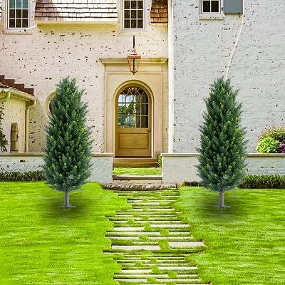 Artificial Topiary Ball Tree Set of 2 with Metal Ground Spike, UV Resistant Faux Shrub for Indoor Outdoor Garden Patio Decor