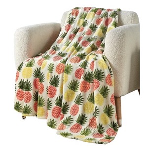 Plazatex Natural Pineapple All Season Plush Decorative Throw Blanket 50" x 70" Yellow - 1 of 4