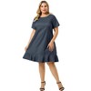 Agnes Orinda Women's Plus Size Cross Back Ruffle Hem Formal Chambray T-Shirt Dresses - 4 of 4