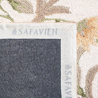 Ivory Floral Hand-Hooked Wool Runner Rug, 2'6" x 18'