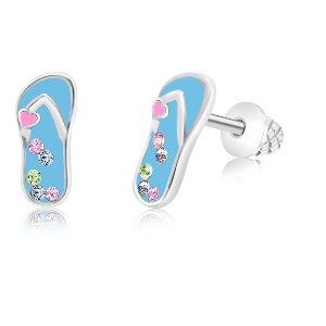 Chanteur Hypoallergenic Kids Jewelry Accessories Flip flop Blue CZ White Gold Palladium Plating Stud Earrings Surgical Titanium Posts - 1 of 1