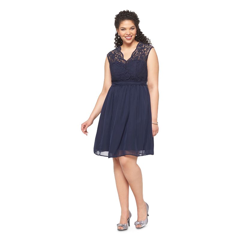 Women's Scalloped Lace V-Neck with Back Cutout Bridesmaid Dress Navy 8 - TEVOLIO&#8482;, 3 of 5