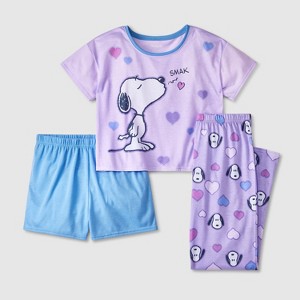 Girls' Snoopy 3pc Pajama Set - Blue - 1 of 4