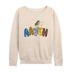 Women's - Peanuts - Aaugh Pattern Charlie Brown Lightweight French Terry Wide Neck Long Sleeve Shirt - 1 of 4