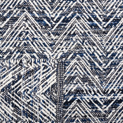 Navy and White Wool Chevron 4' x 6' Handmade Rug