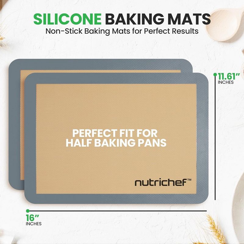 Nutrichef 2 - Pc Silicone Baking Mats - Brown & Gray, 2 of 8