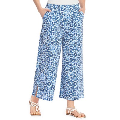 Collections Etc Star Flower Print Elasticized Waist Woven Pants