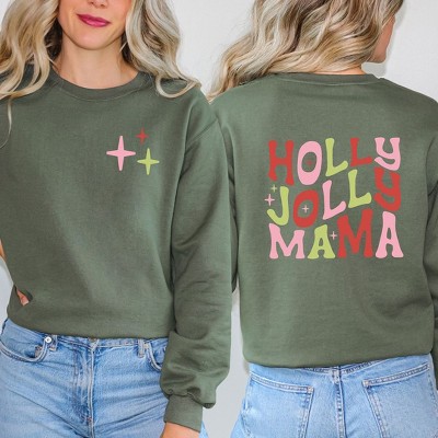 Simply Sage Market Women's Graphic Sweatshirt Holly Jolly Mama Colorful Front and Back