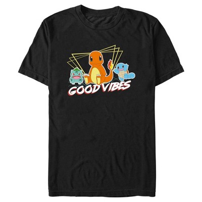 Men's Pokemon Bulbasaur, Squirtle And Charmander Good Vibes T-shirt - Black  - X Large : Target