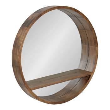 30" Hutton Round Mirror with Shelf Rustic Brown - Kate and Laurel