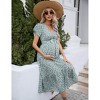 Coolmee Women Summer Boho Floral Short Sleeve V Neck Ruffle A-Line High Waist Maternity Dress With Belt - 2 of 4
