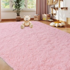 Blush Pink Shag Rug Ultra-Soft 1.7in Thick Non-Slip with Grip Pads for Bedroom or Office - 1 of 4
