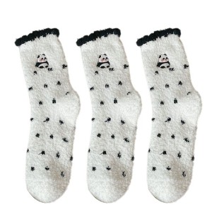 Anna-Kaci 3 Pairs Cozy Fluffy Crew Socks with Cute Panda Embroidery and Fun Pattern Designs - 1 of 4