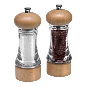 Acopa 4 Matte Brown Wooden Salt Shaker and Pepper Mill Set