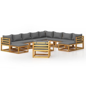vidaXL 12 Piece Outdoor Patio Lounge Set with Cushions - Solid Acacia Wood Frame - Weather Resistant - Modular Design - Contemporary Garden Furniture - 1 of 4